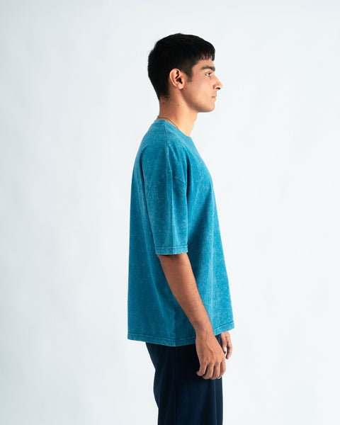 Aqua Blue Oversized T-shirt with Print- UNISEX