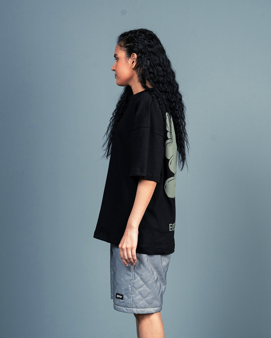 Black Tee  with Puff Print - Oversized Fit UNISEX