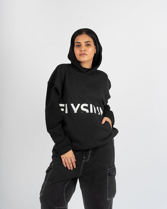 Oversized Black Hoodie with Print- UNISEX