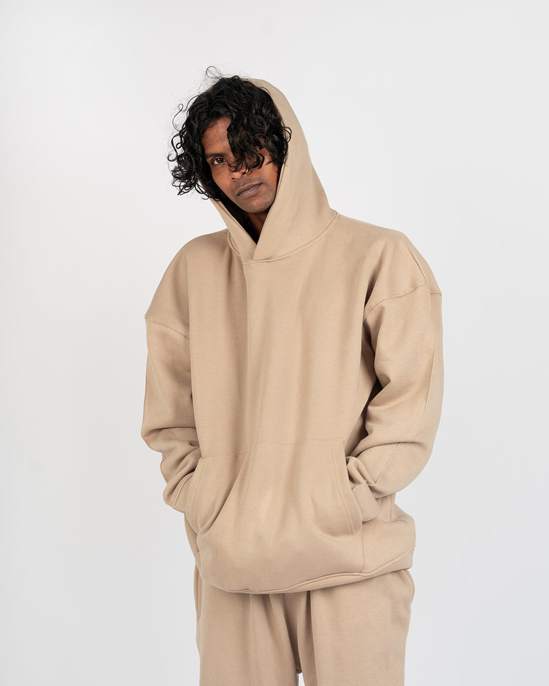 Oversized Beige Hoodie with 3D Print- UNISEX