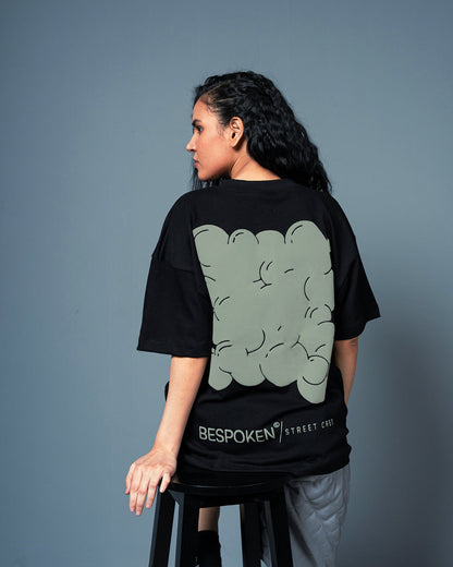 Black Tee  with Puff Print - Oversized Fit UNISEX