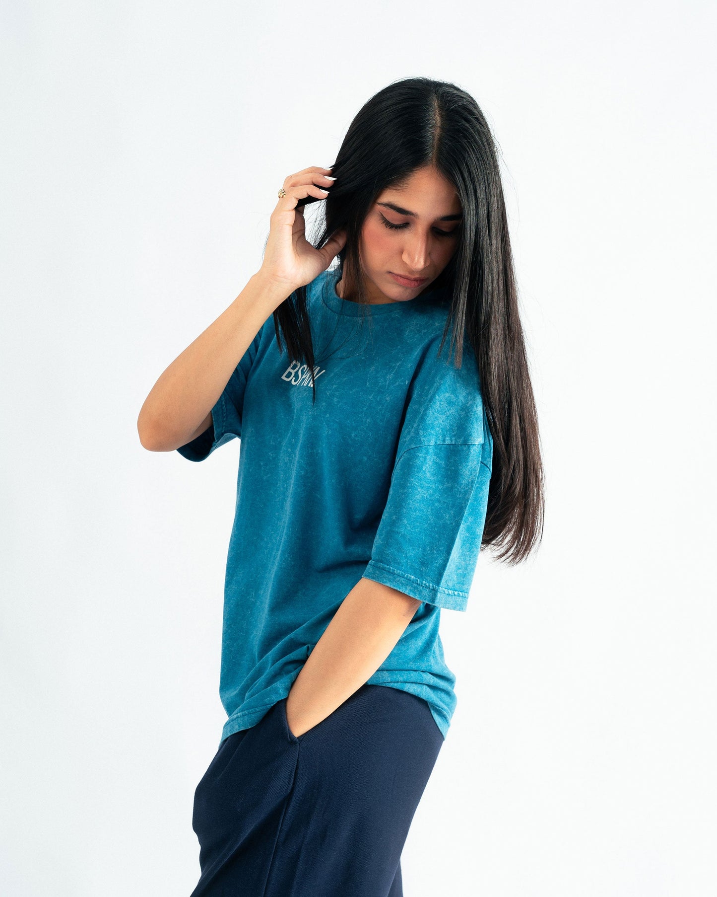 Aqua Blue Oversized T-shirt with Print- UNISEX