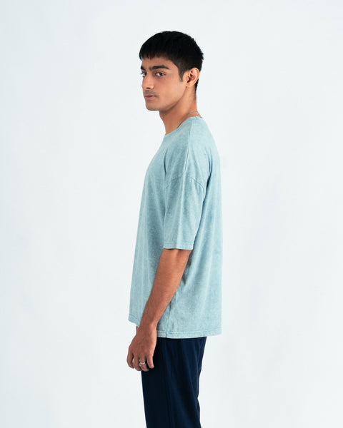 Light Blue Oversized T-shirt with 3D Print- UNISEX