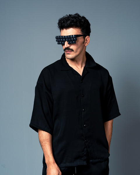 Pitch Black Cuban Shirt - Oversized Fit- UNISEX