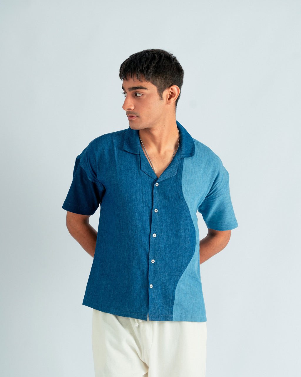 Two Tone Denim Cuban Shirt- UNISEX