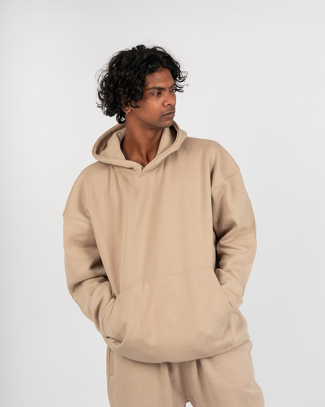 Oversized Beige Hoodie with 3D Print- UNISEX