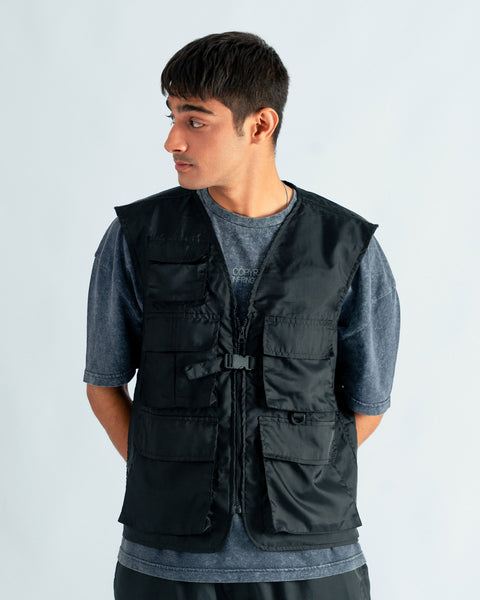 Black Parachute Utility Vest- UNISEX