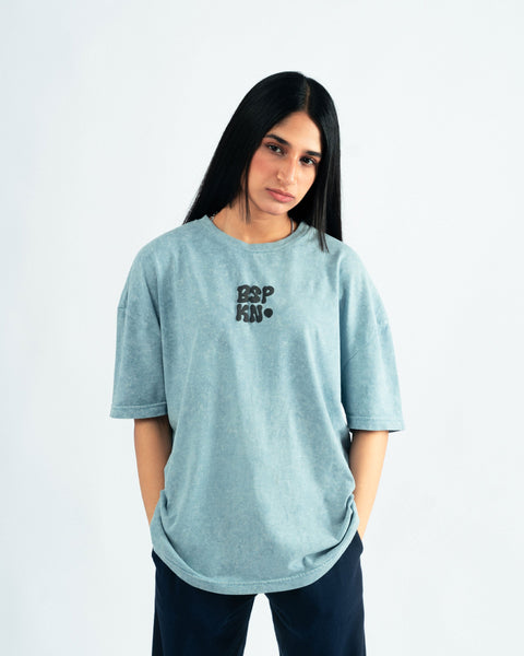 Light Blue Oversized T-shirt with 3D Print- UNISEX