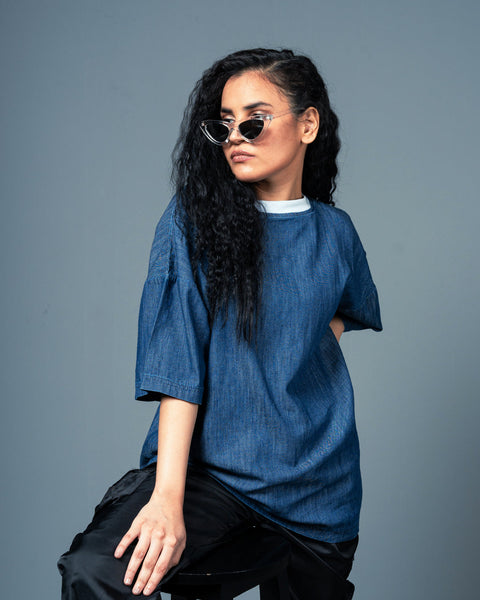 Light Weight Denim Tee - Oversized Fit -UNISEX