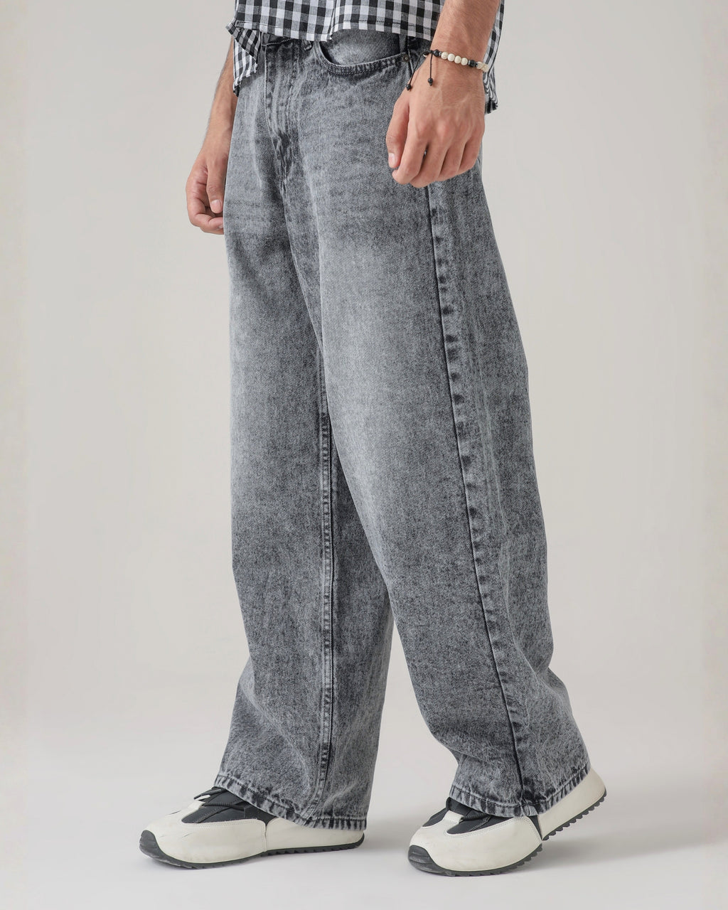 THE GLITCH GREY LOOSE ACID DENIM