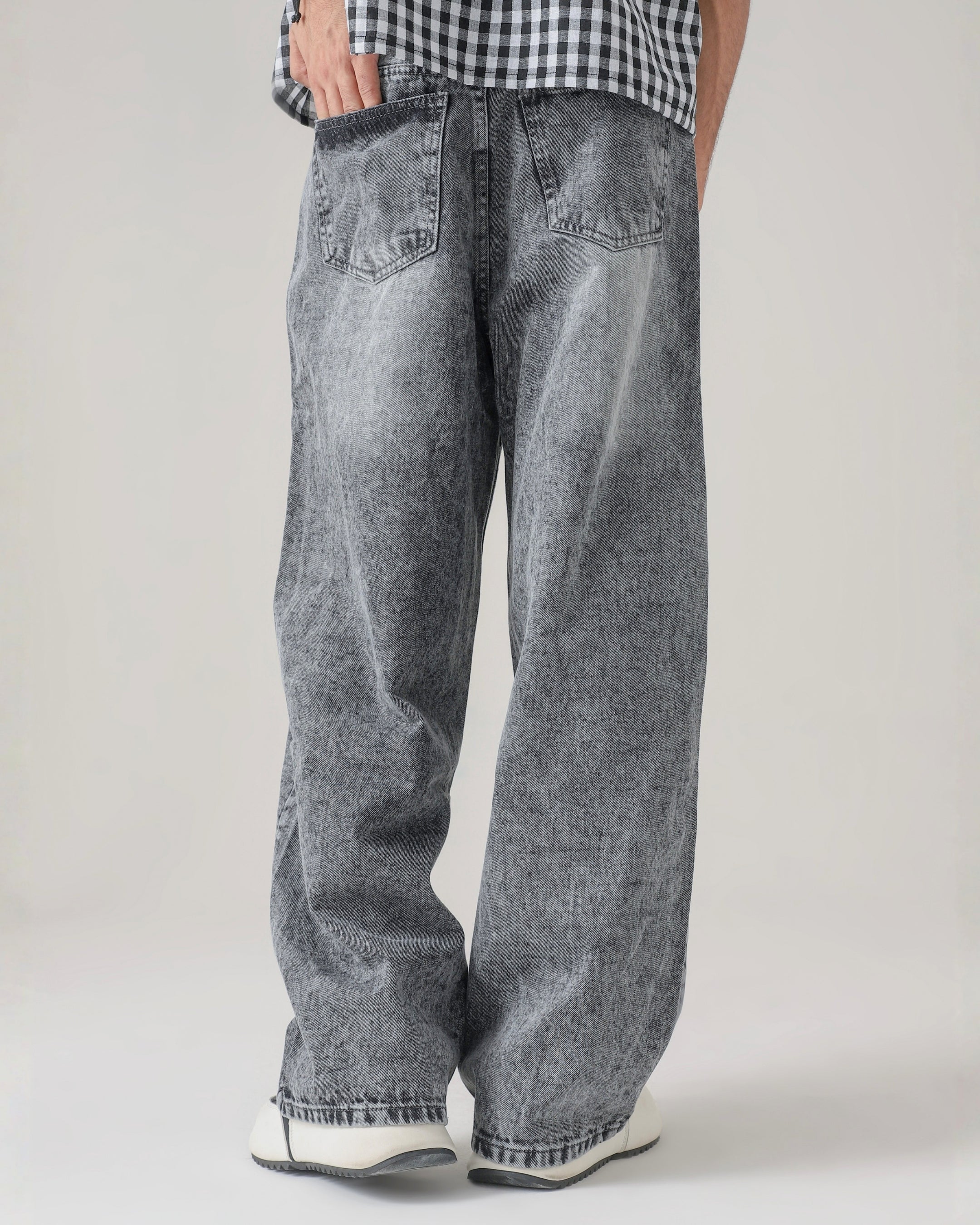 THE GLITCH GREY LOOSE ACID DENIM