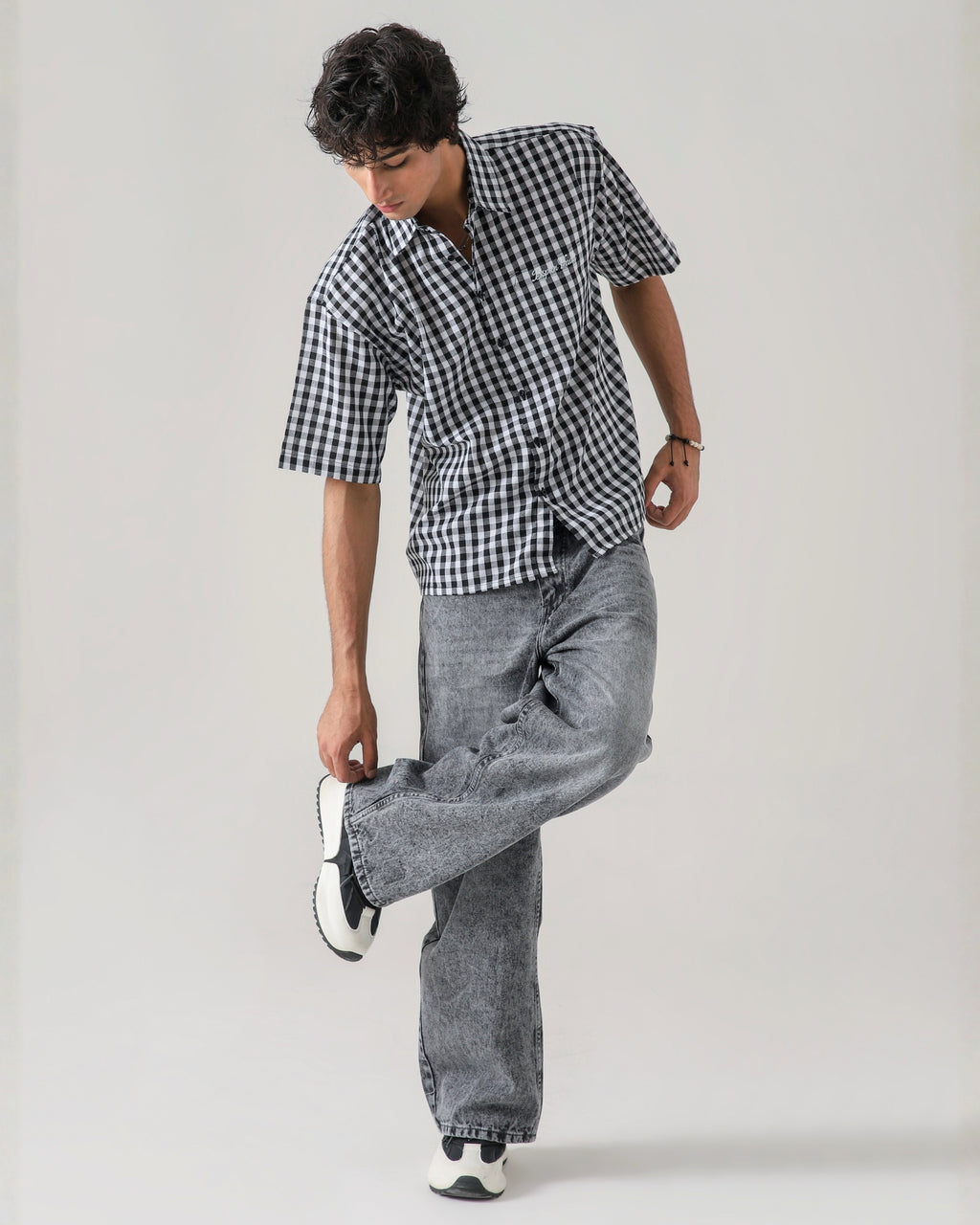 THE GLITCH GREY LOOSE ACID DENIM