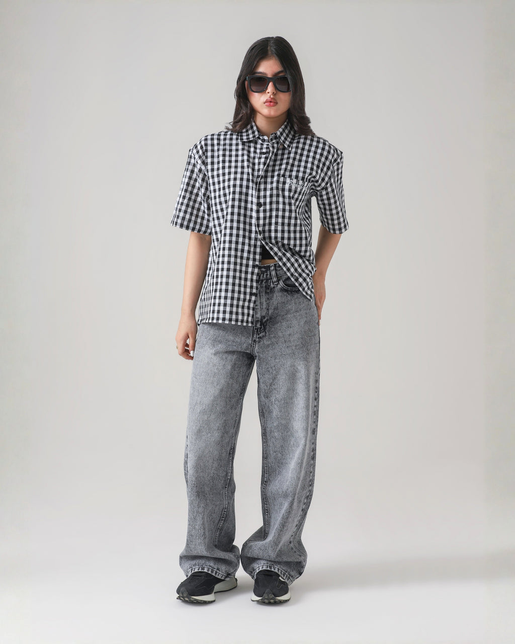 THE GLITCH GREY LOOSE ACID DENIM