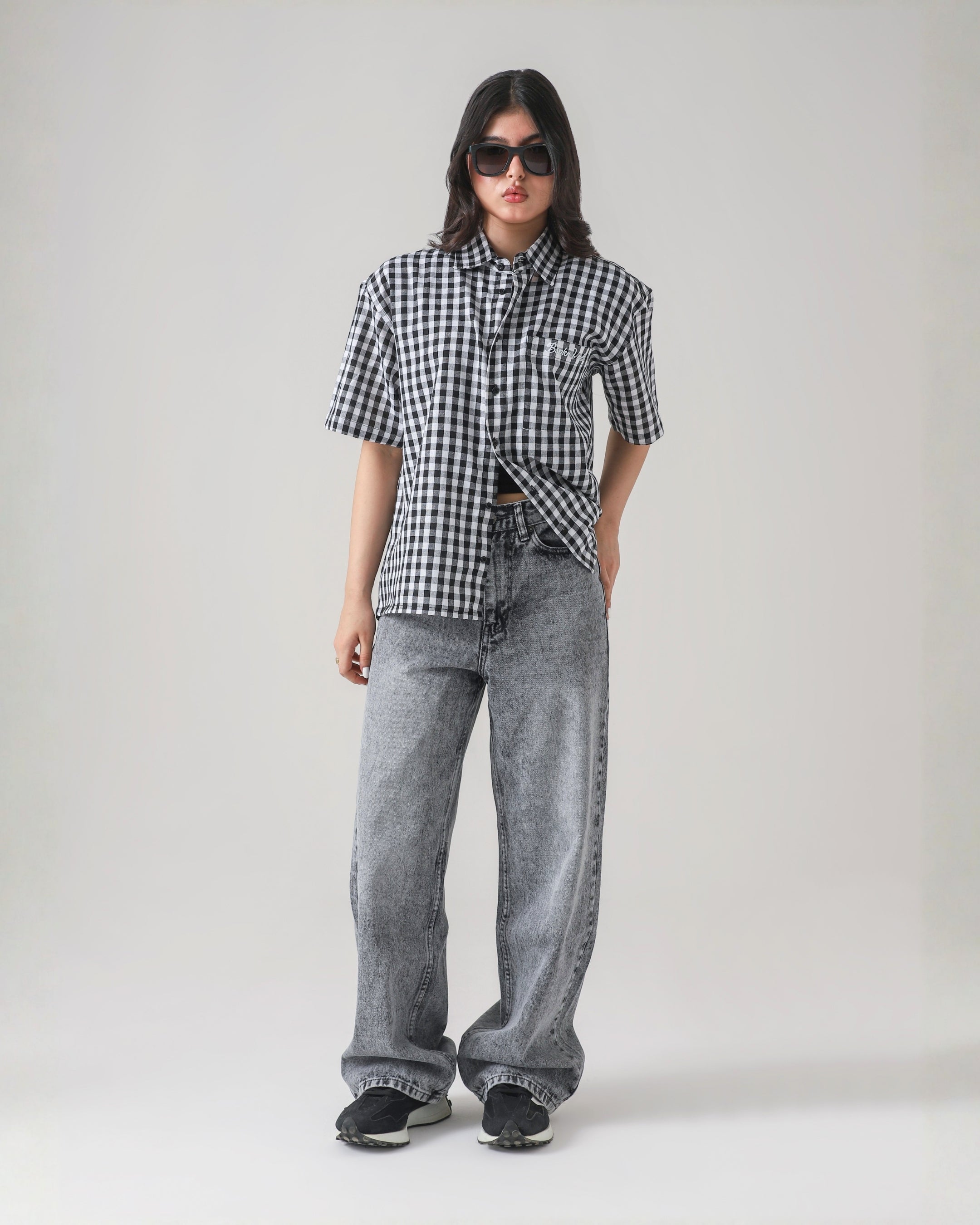 THE GLITCH GREY LOOSE ACID DENIM