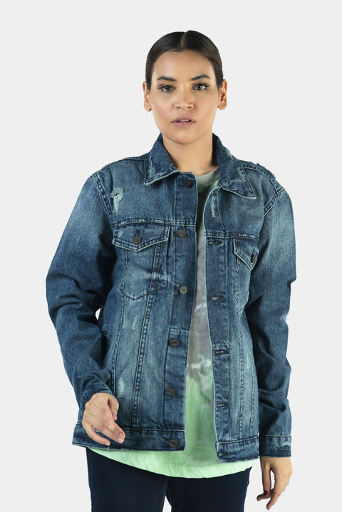 DISTRESSED INDIGO JACKET- UNISEX