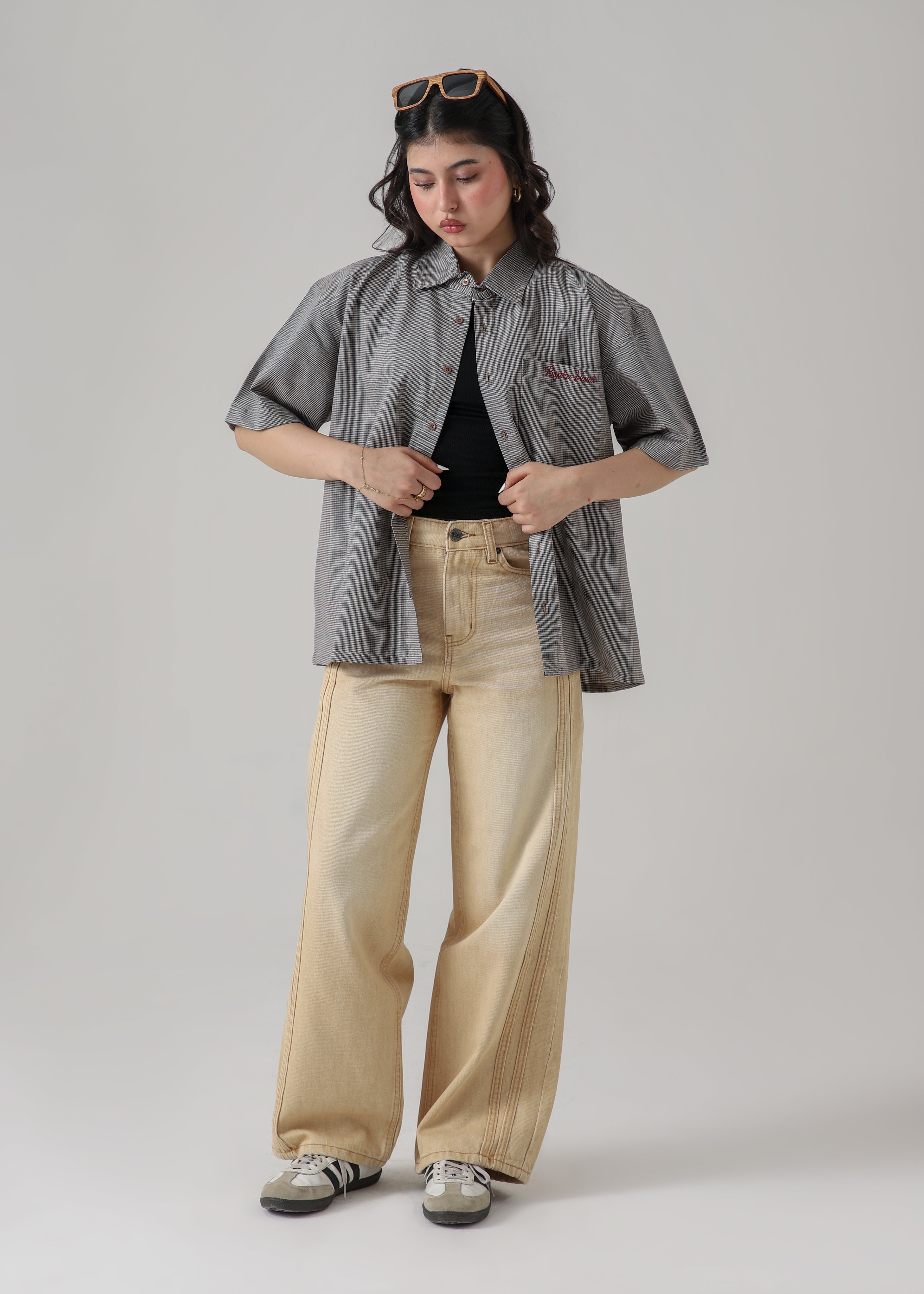 Trail Stripe Beige Loose Denim