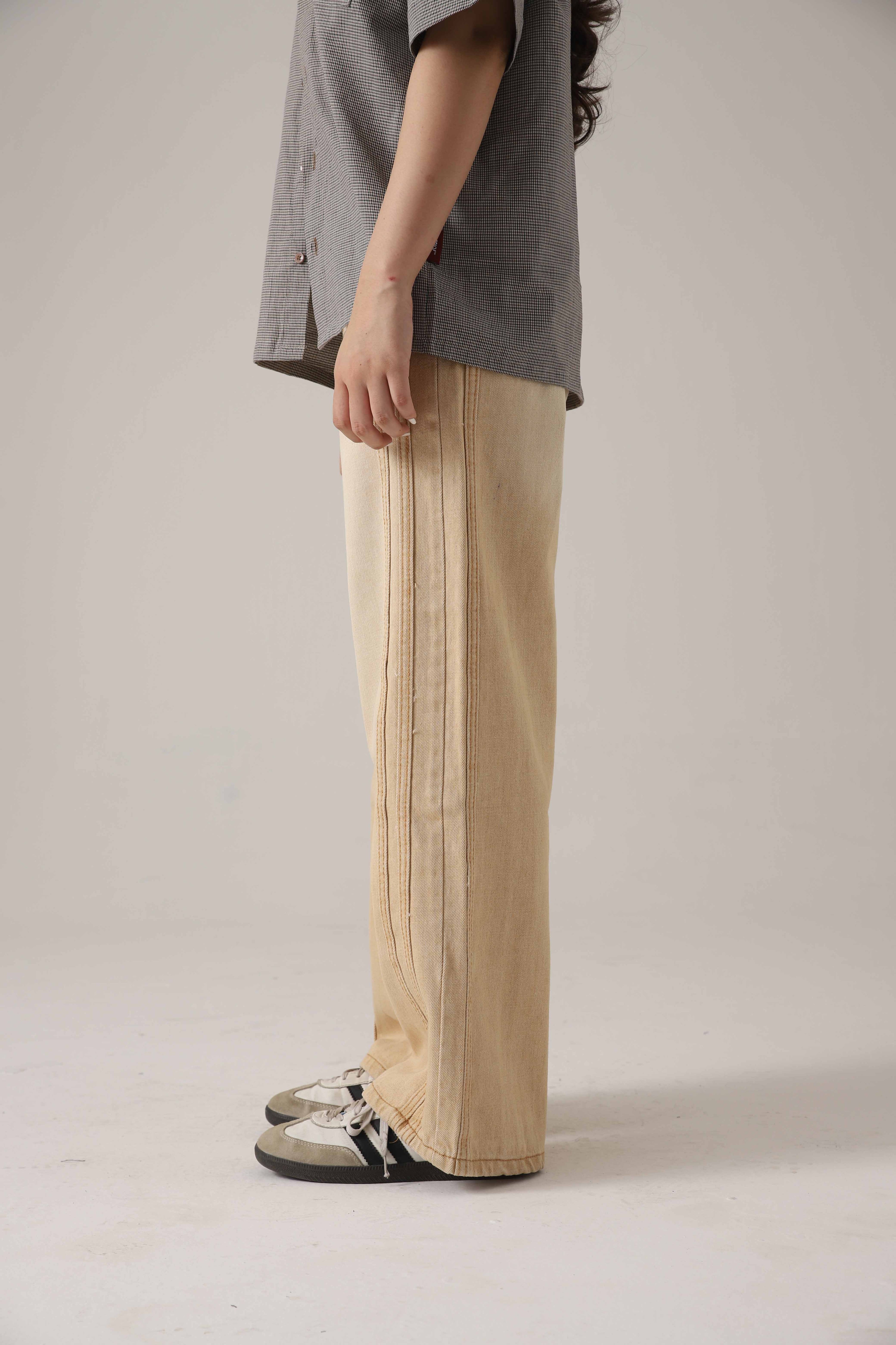 Trail Stripe Beige Loose Denim