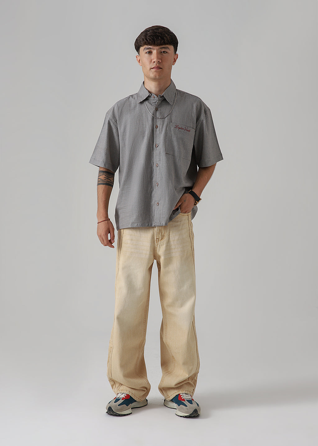 Trail Stripe Beige Loose Denim