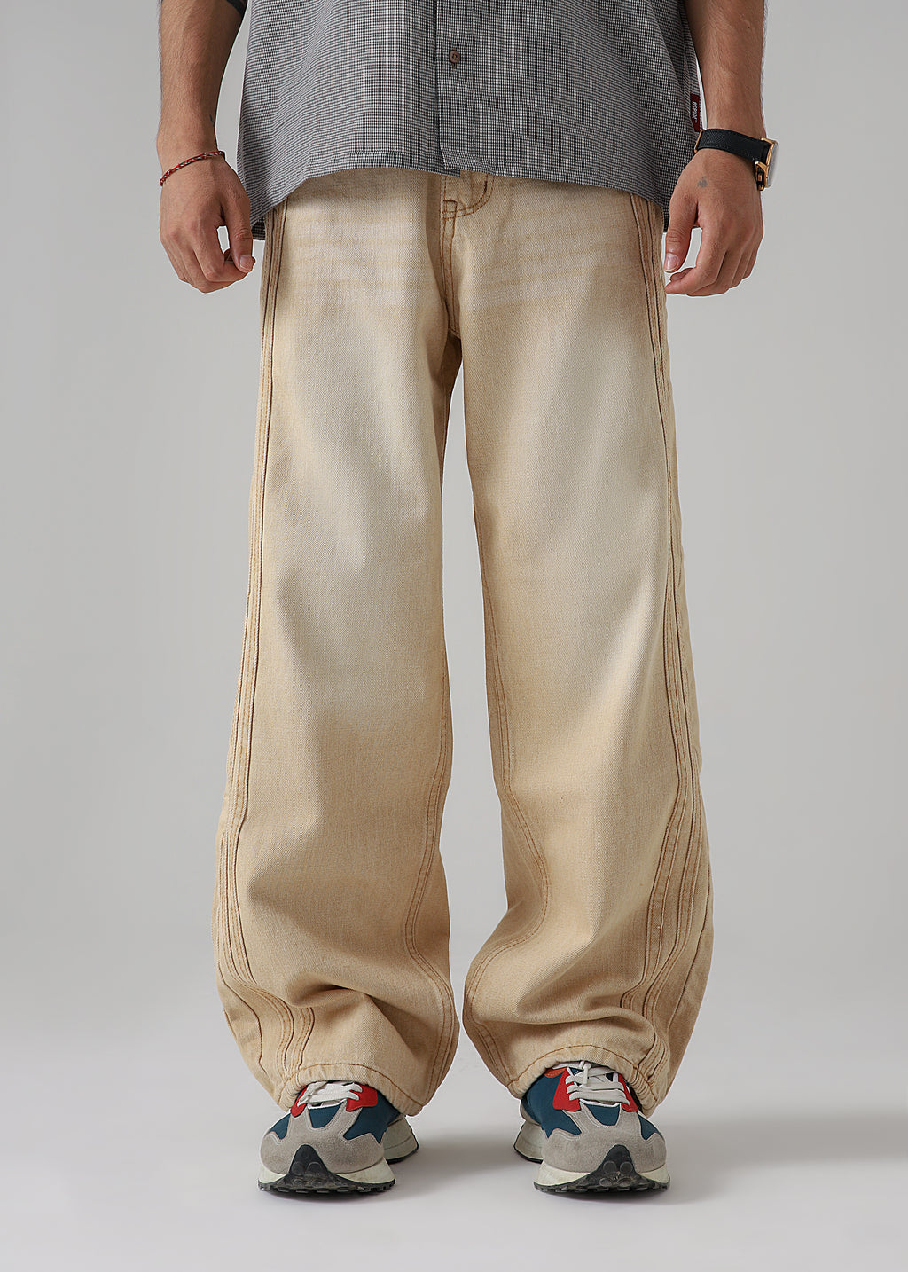 Trail Stripe Beige Loose Denim