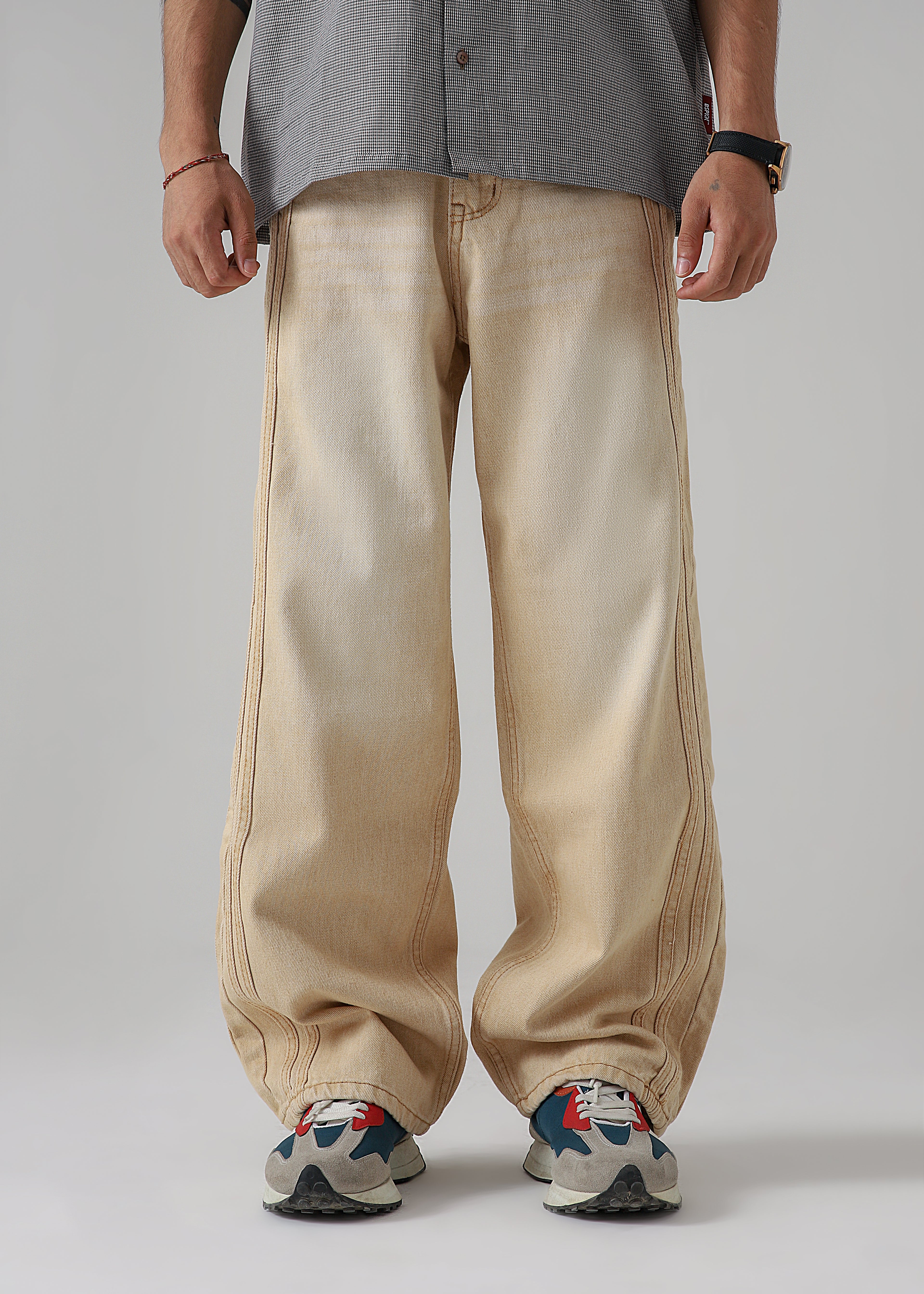 Trail Stripe Beige Loose Denim
