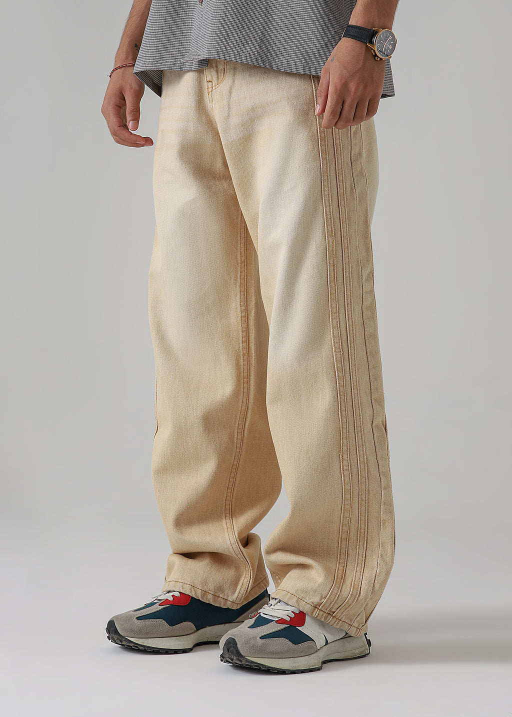 Trail Stripe Beige Loose Denim