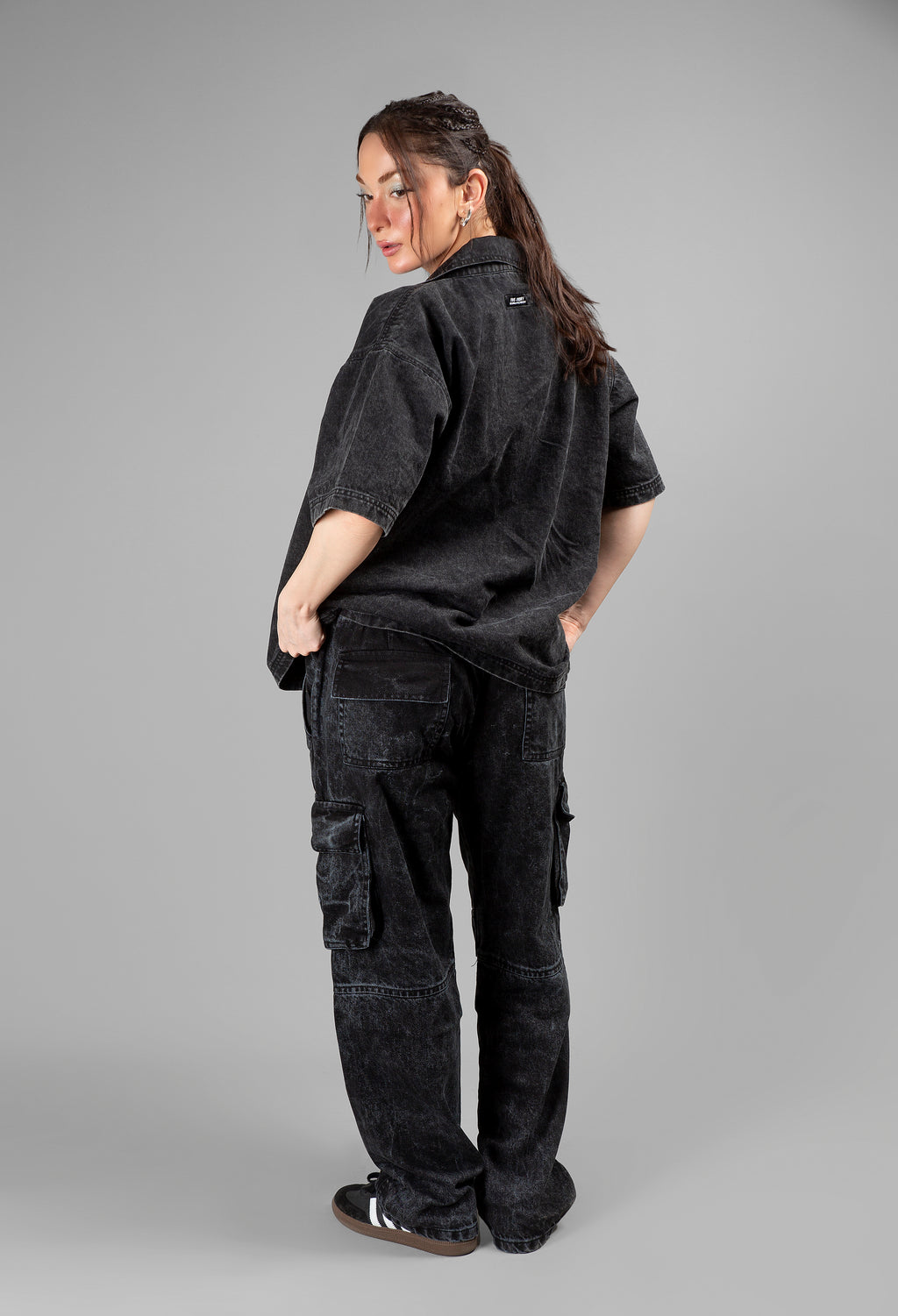 Black Acid Wash Cuban Shirt // UNISEX