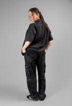 Black Acid Wash Cuban Shirt // UNISEX