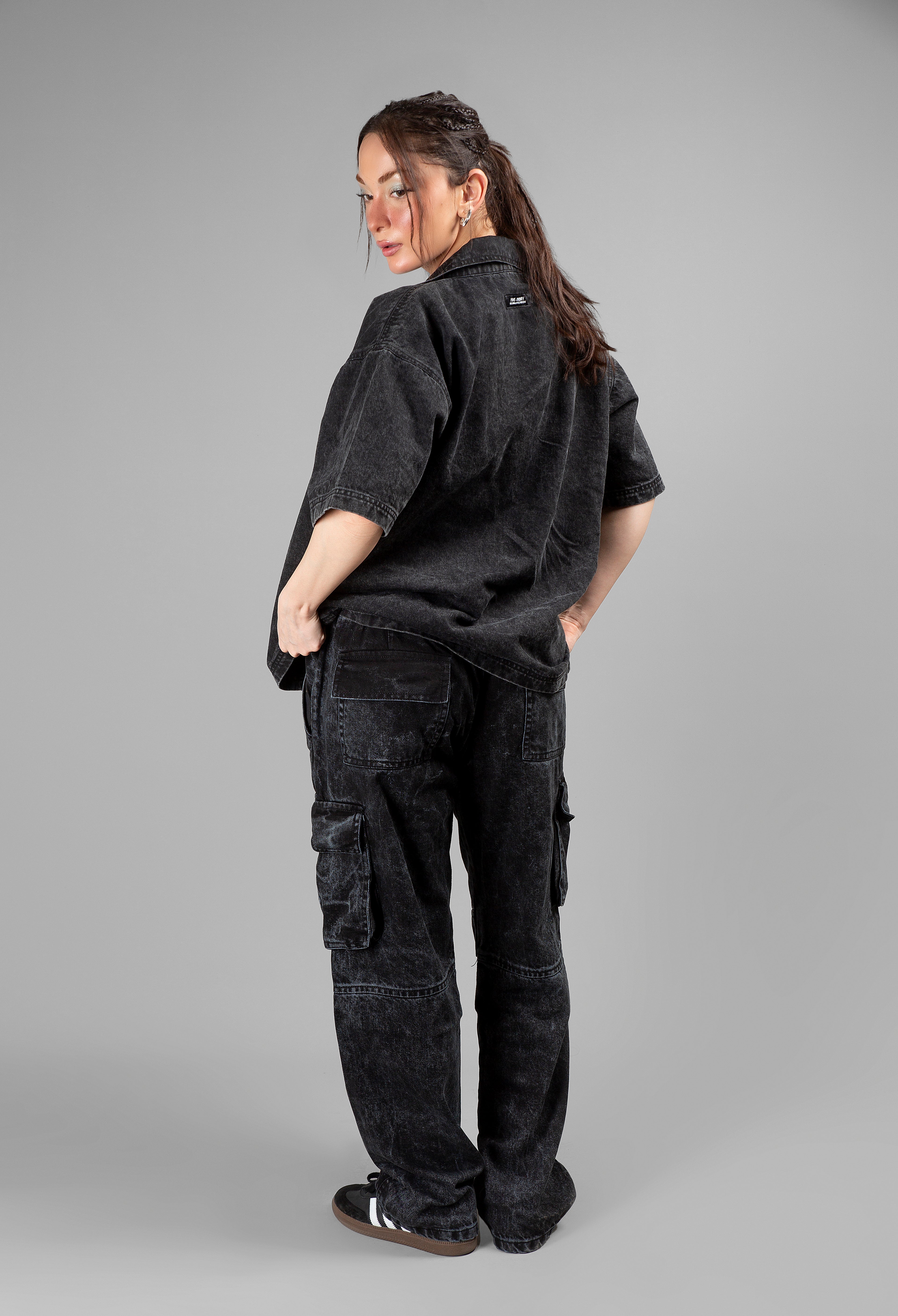 Black Acid Wash Cuban Shirt // UNISEX