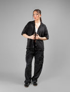 Black Acid Wash Cuban Shirt // UNISEX