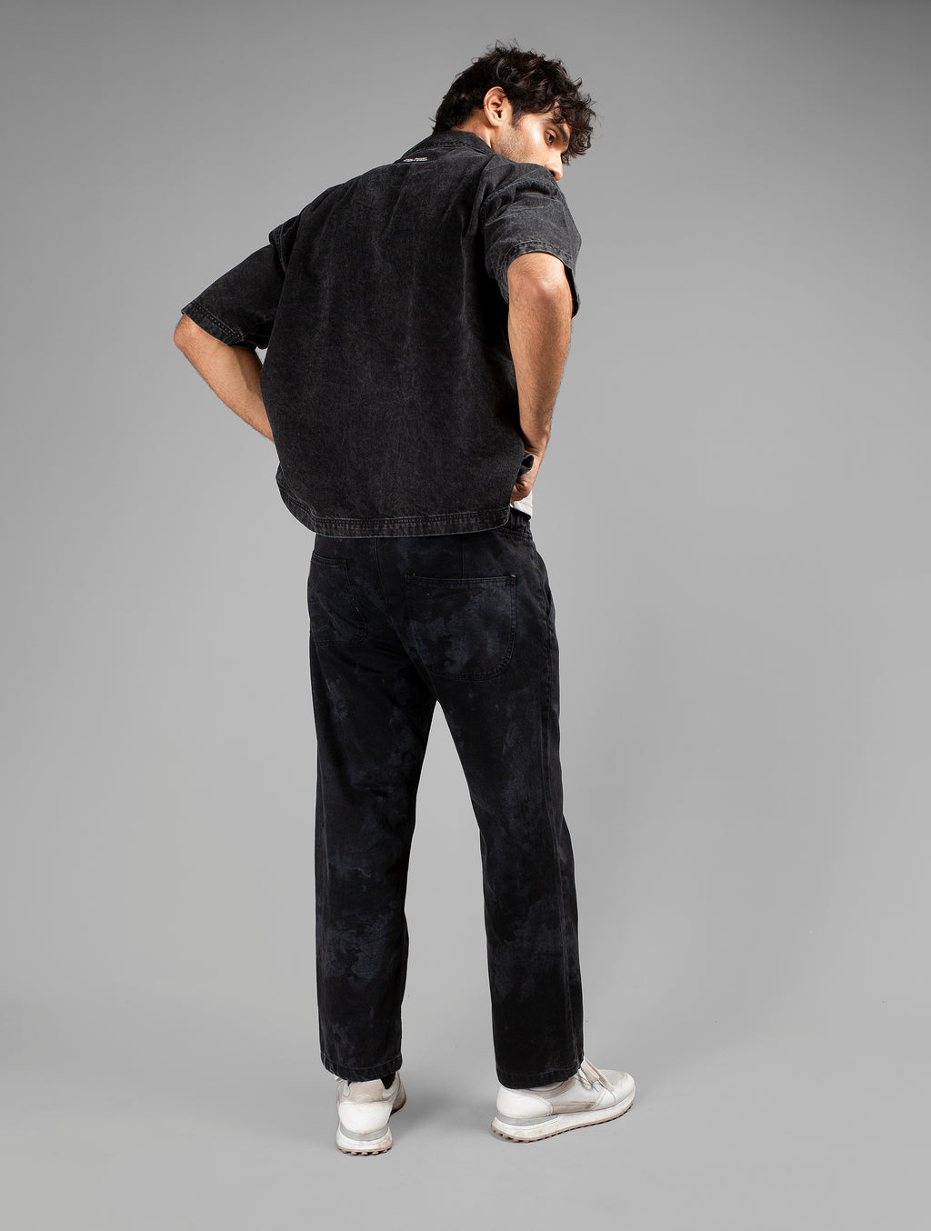 Black Acid Wash Cuban Shirt // UNISEX