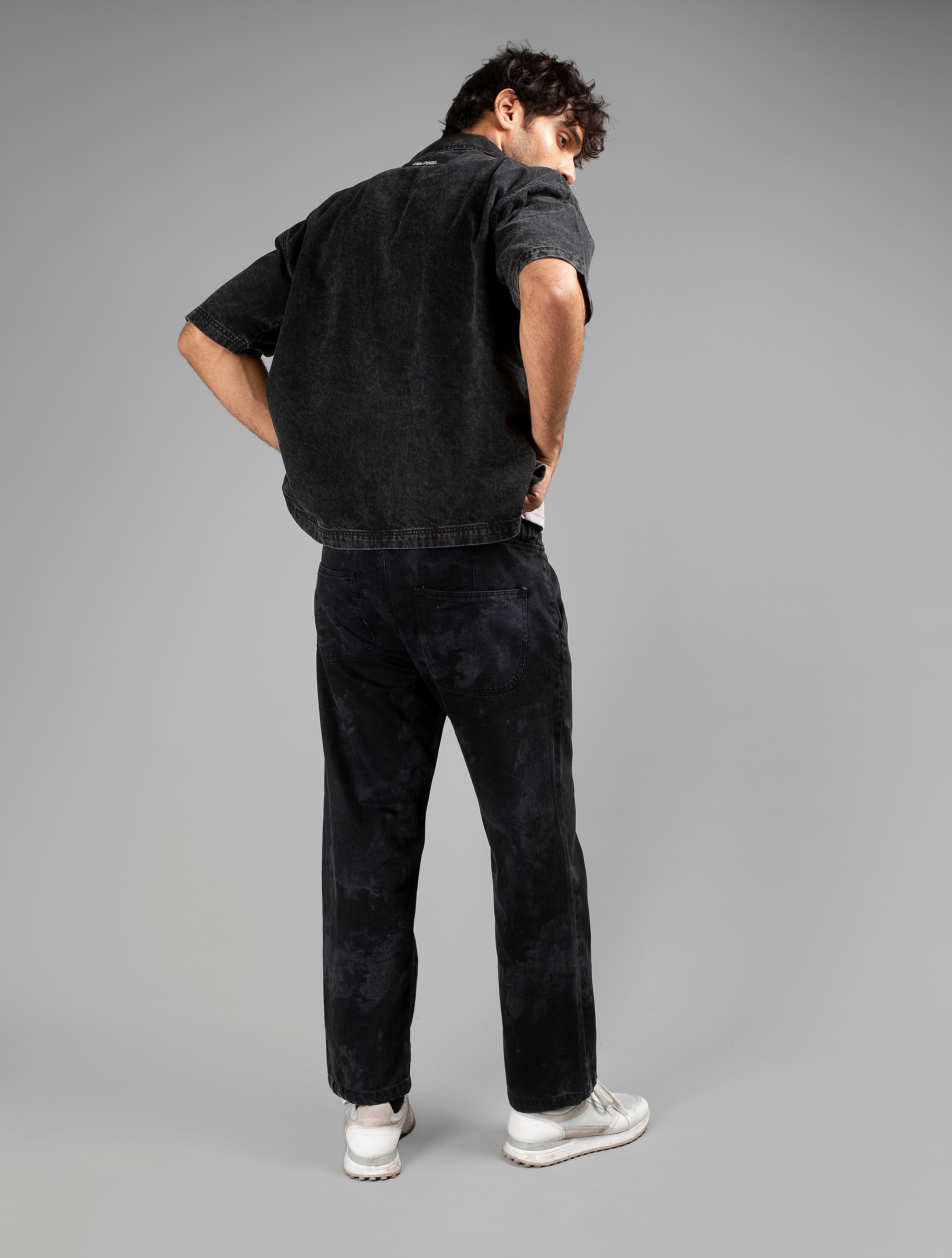 Black Acid Wash Cuban Shirt // UNISEX