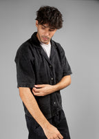 Black Acid Wash Cuban Shirt // UNISEX
