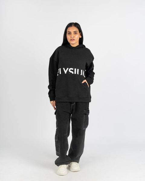 Oversized Black Hoodie with Print- UNISEX