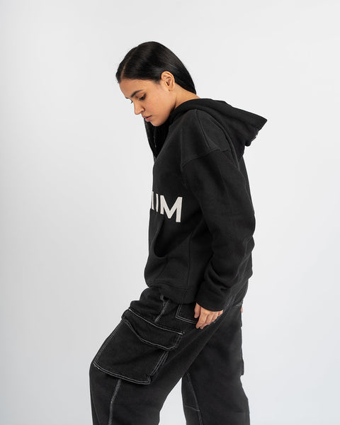 Oversized Black Hoodie with Print- UNISEX