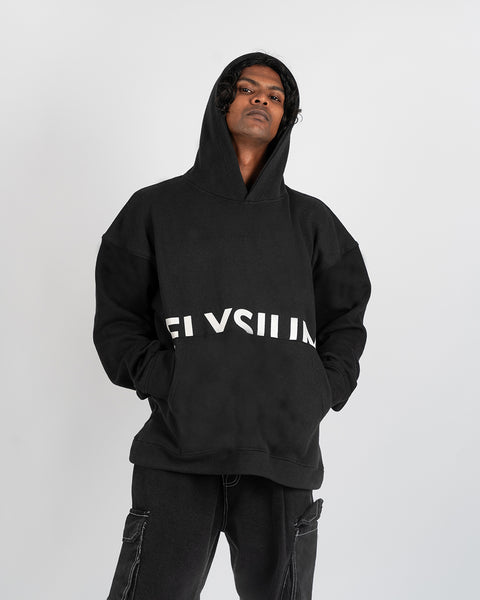 Oversized Black Hoodie with Print- UNISEX