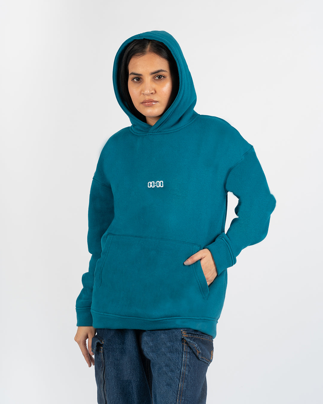 Oversized Aqua Blue Hoodie with 3D Print- UNISEX