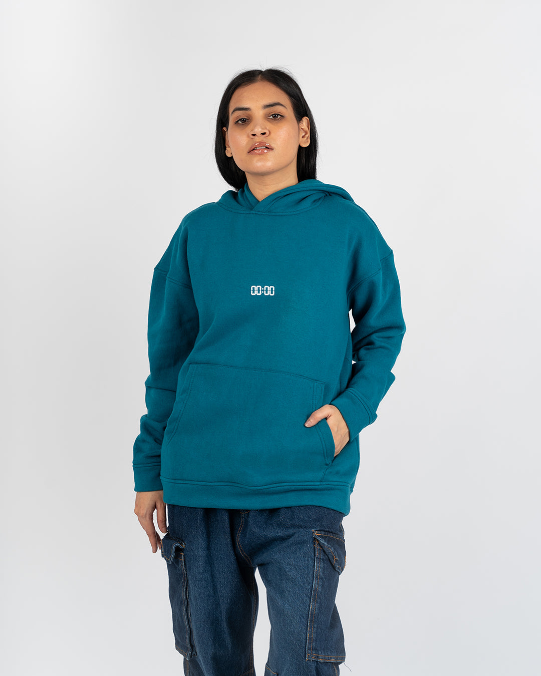 Oversized Aqua Blue Hoodie with 3D Print- UNISEX