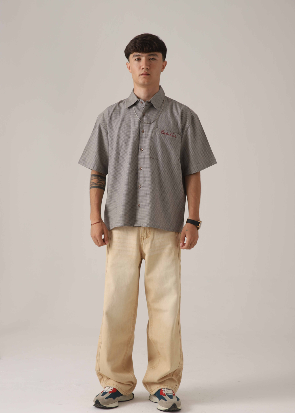 Trail Stripe Beige Loose Denim