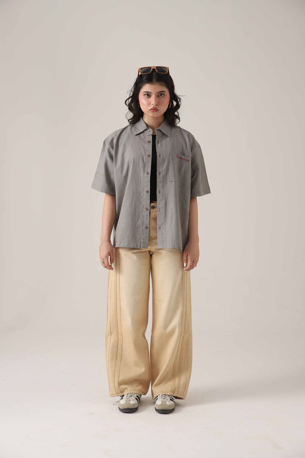 Trail Stripe Beige Loose Denim