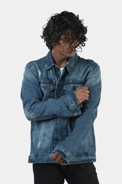 DISTRESSED INDIGO JACKET- UNISEX